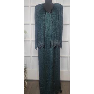 Stenay Vintage Beaded 2-piece - Formal Dress and Jacket in Green, Size 18W